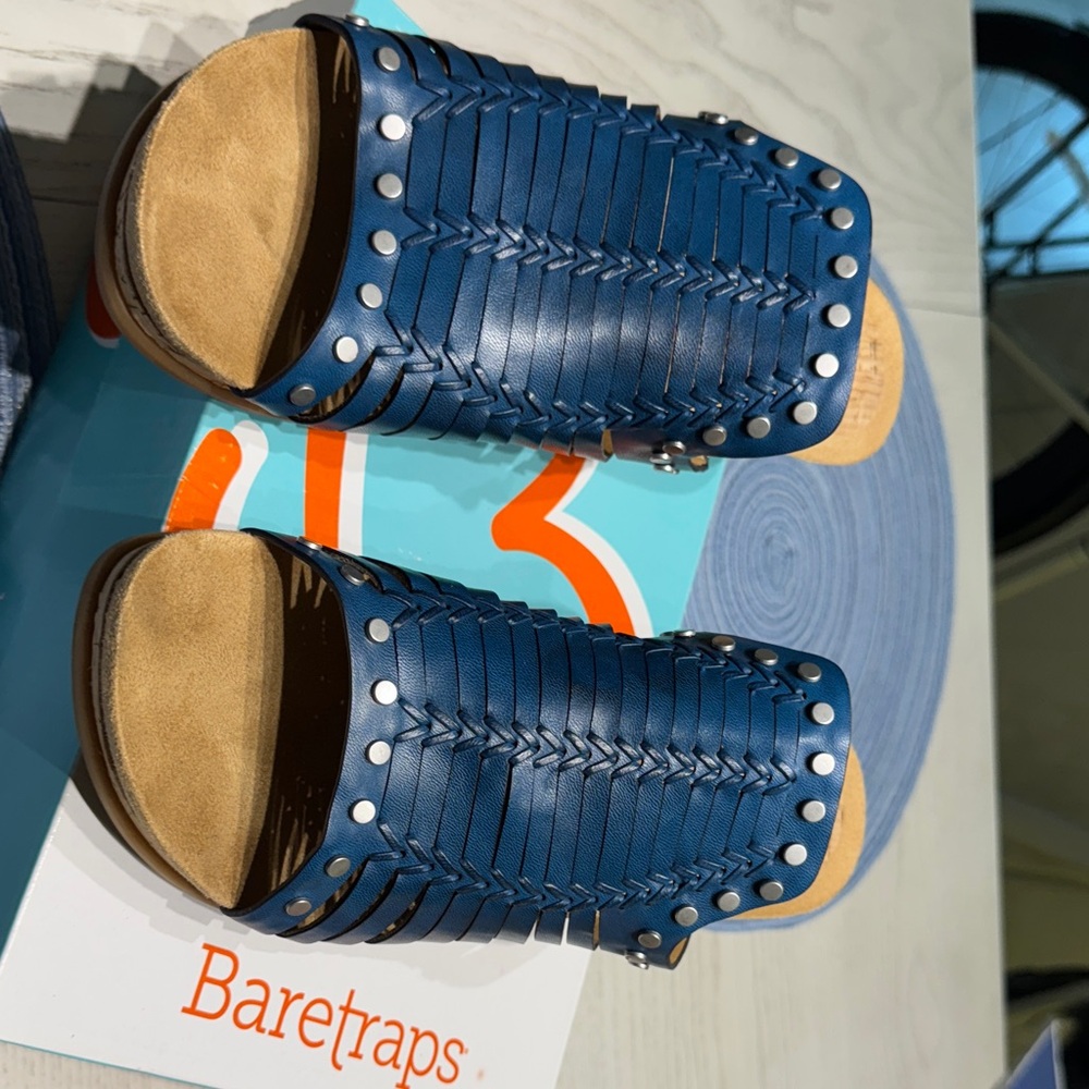BareTraps Navy Woven Sandals with Silver Studs